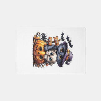 Cute Halloween Cat Sticker � Witch Hat, Pumpkin an Rug