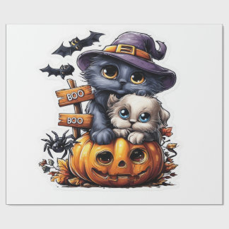 Cute Halloween Cat Sticker � Witch Hat, Pumpkin an Wrapping Paper