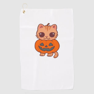 Cute Halloween Cat T-Shirt – Two Kawaii Cats Holdi Golf Towel