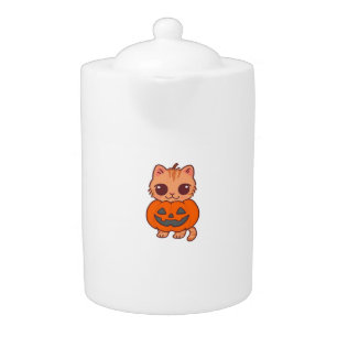 Cute Halloween Cat T-Shirt – Two Kawaii Cats Holdi Teapot