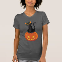 Cute Halloween cat t-shirt with cat and pumpkin