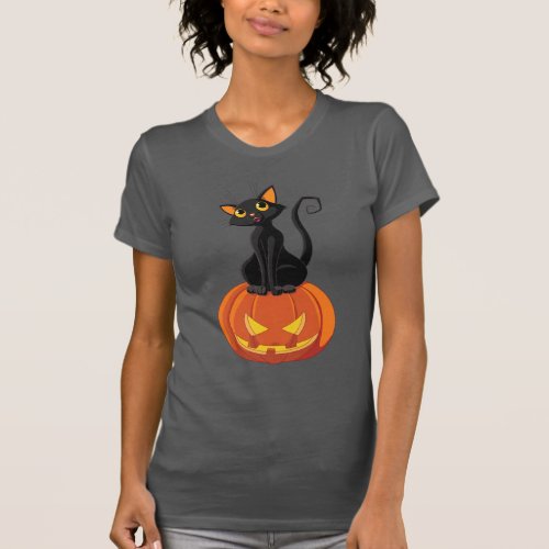 Cute Halloween cat t_shirt with cat and pumpkin