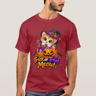 Cute Halloween Cat Trick or Treat Meow Dark T-Shir T-Shirt