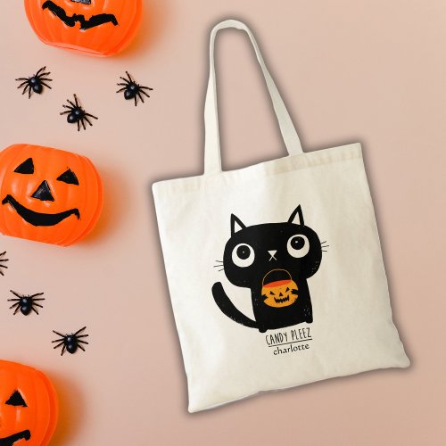 Cute Halloween Cat Trick_or_Treating with Name Tote Bag