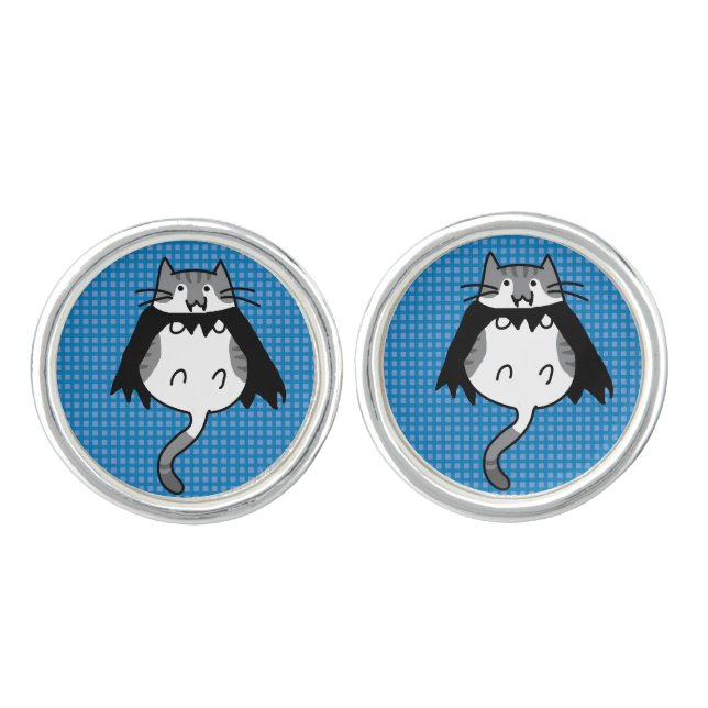Cute Halloween Cat Vampire Costume Cufflinks (Front)