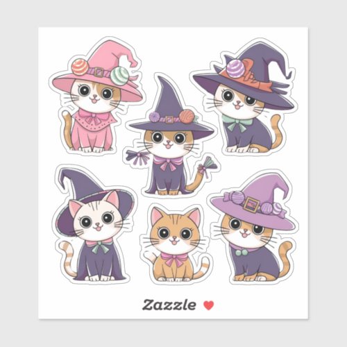 Cute Halloween Cat Witches Sticker Sheet