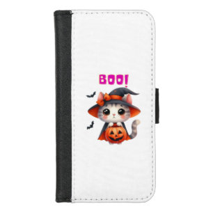 Cute Halloween Cat with Pumpkin and Witch Hat Deco iPhone 8/7 Wallet Case