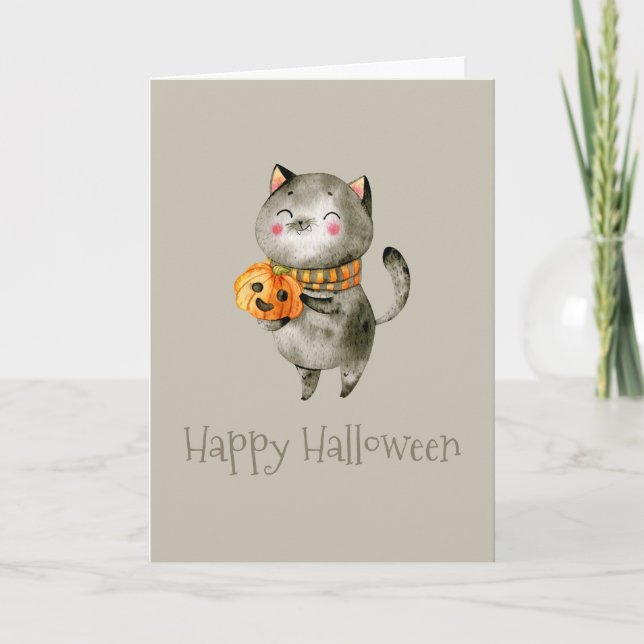 Cute Halloween Cat with Pumpkin | Greeting Card (Front)