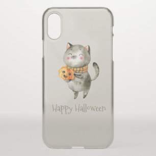 Cute Halloween Cat with Pumpkin   iPhone X Case