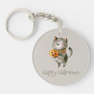 Cute Halloween Cat with Pumpkin Keychain