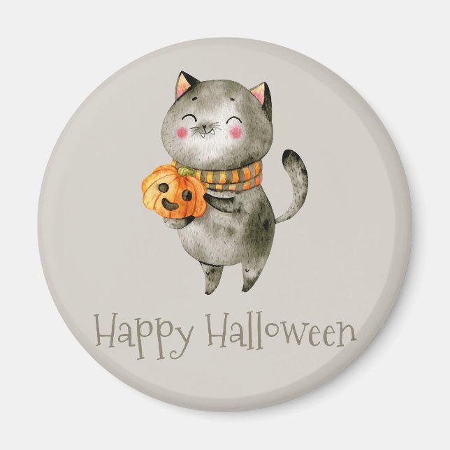 Cute Halloween Cat with Pumpkin | Magnet (Front)
