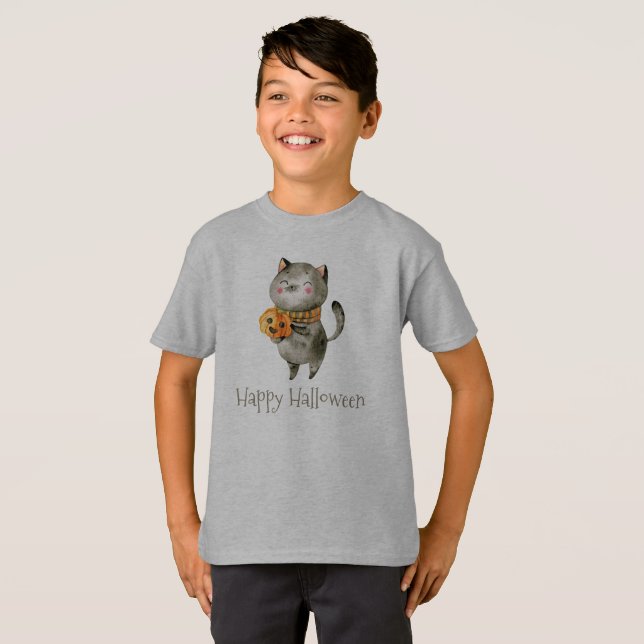Cute Halloween Cat with Pumpkin | Shirt (Front Full)