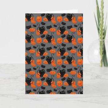 Cute Halloween Cat With Pumpkins Card by partymonster at Zazzle
