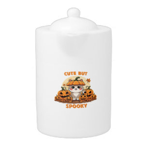 Cute Halloween Cat with Pumpkins – Kawaii Spooky F Teapot