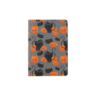 Cute Halloween cat with pumpkins Passport Holder