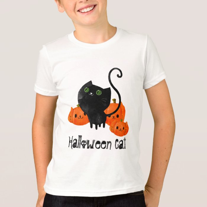 Cute Halloween cat with pumpkins T-Shirt | Zazzle