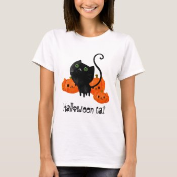Cute Halloween Cat With Pumpkins T-shirt by partymonster at Zazzle