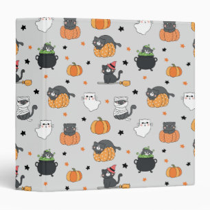 Cute Halloween Cats and Ghosts Pattern 3 Ring Binder
