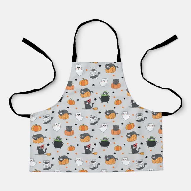 Cute Halloween Cats and Ghosts Pattern Apron (Front)