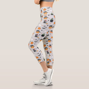 Cute Halloween Cats and Ghosts Pattern Capri Leggings