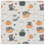 Cute Halloween Cats and Ghosts Pattern Fabric