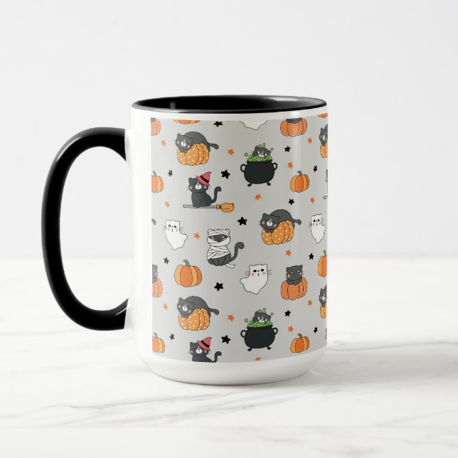 Cute Halloween Cats and Ghosts Pattern Mug (Left)