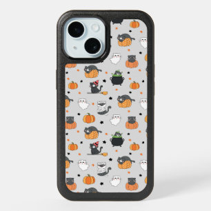 Cute Halloween Cats and Ghosts Pattern iPhone 15 Case