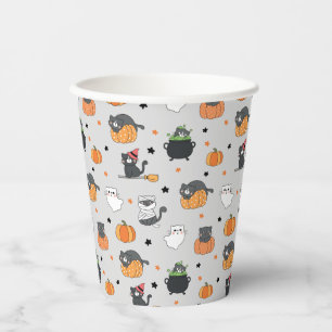 Cute Halloween Cats and Ghosts Pattern Paper Cups