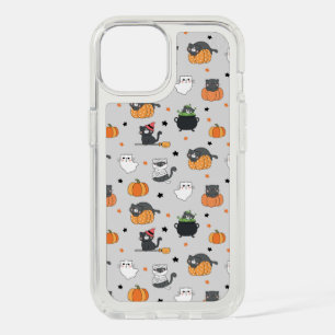 Cute Halloween Cats and Ghosts Pattern iPhone 15 Case