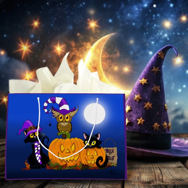 Cute Halloween Cats and Owl Large Gift Bag (Creator Uploaded)