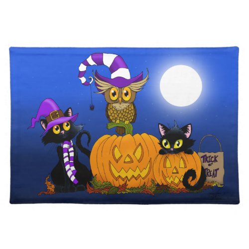 Cute Halloween Cats and Owl Placemat