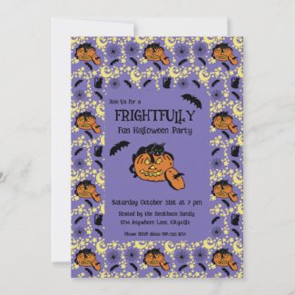 Cute Halloween Cats, Bats and Stars Invitation