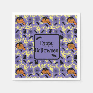Cute Halloween Cats, Bats and Stars Napkins