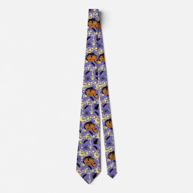 Cute Halloween Cats, Bats and Stars Neck Tie (Front)
