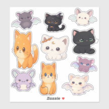Cute Halloween Cats & Bats Sticker Sheet (Kawaii S