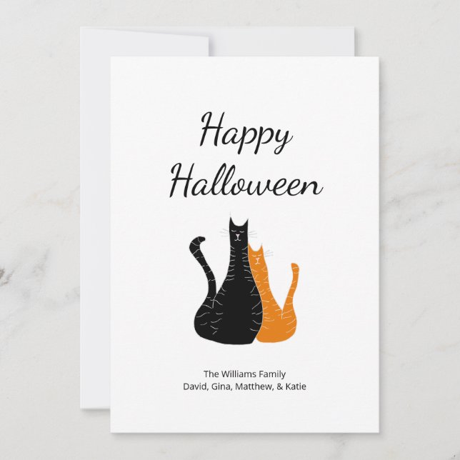 Cute Halloween Cats Black Orange  Holiday Card (Front)