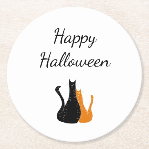 Cute Halloween Cats Black Orange Round Paper Coaster