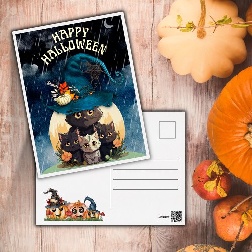 Cute Halloween Cats Foil Postcard