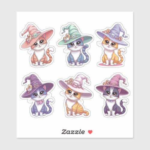 Cute Halloween Cats in Witch Hats Sticker Sheet