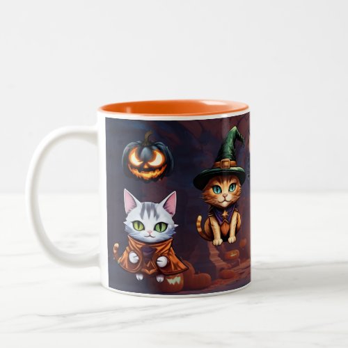Cute Halloween Cats Infuse Spooky Charm into Two_Tone Coffee Mug