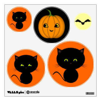 Cute Halloween Cats Pumpkin and Bat Wall Decals