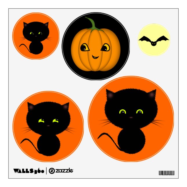 Cute Halloween Cats Pumpkin and Bat Wall Decals (Front)