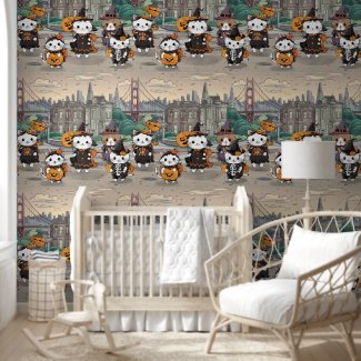 Cute Halloween Cats San Francisco DIY Peel & Stick Wallpaper