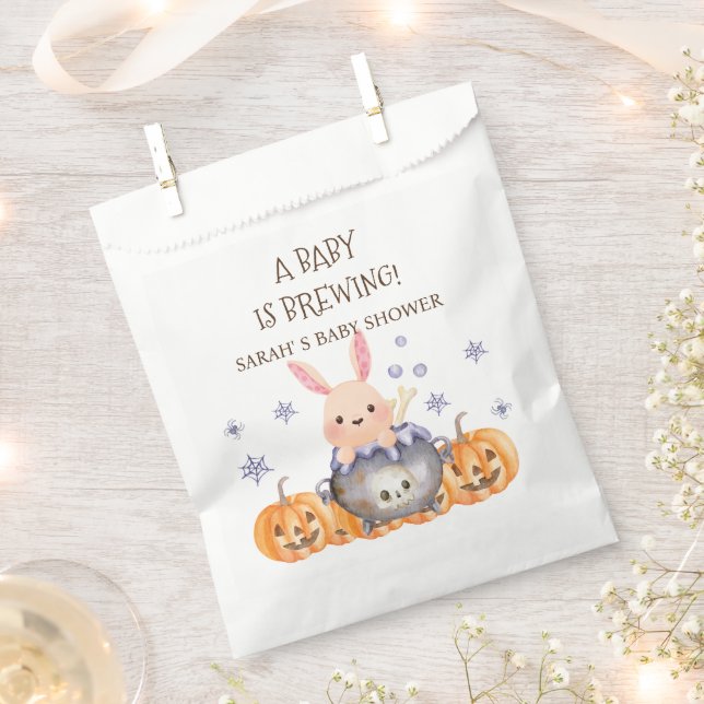 Cute Halloween Cauldron Baby is Brewing Shower Favor Bag (Clipped)