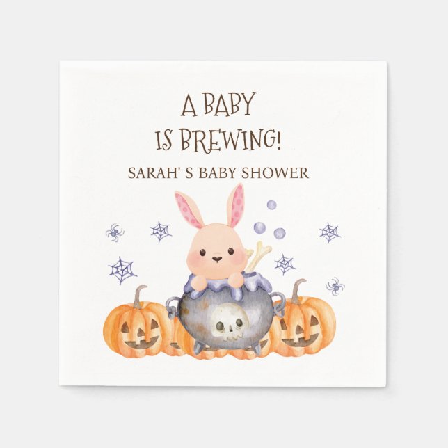 Cute Halloween Cauldron Baby is Brewing Shower Napkins (Front)