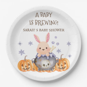 Cute Halloween Cauldron Baby is Brewing Shower Paper Plates