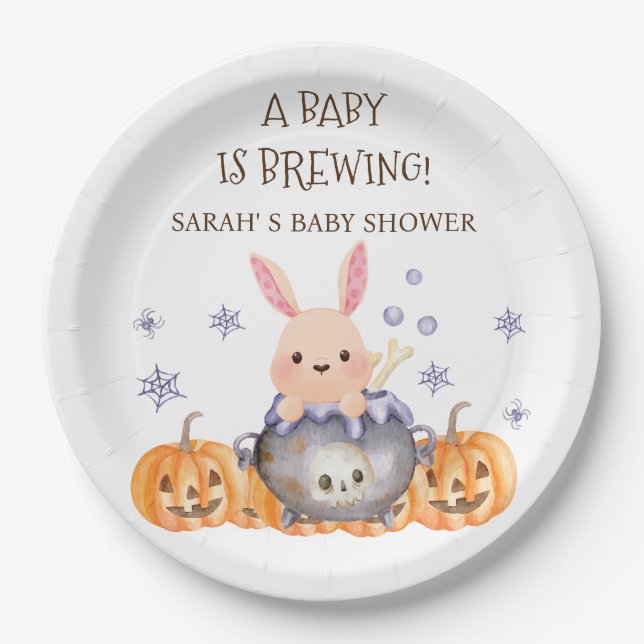 Cute Halloween Cauldron Baby is Brewing Shower Paper Plates (Front)