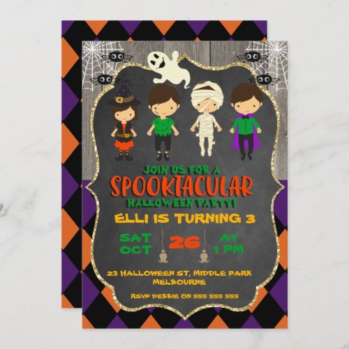 Cute Halloween Chalkboard Birthday Invitation