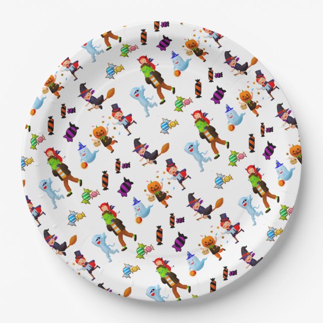 Cute Halloween Characters Paper Plates (Front)