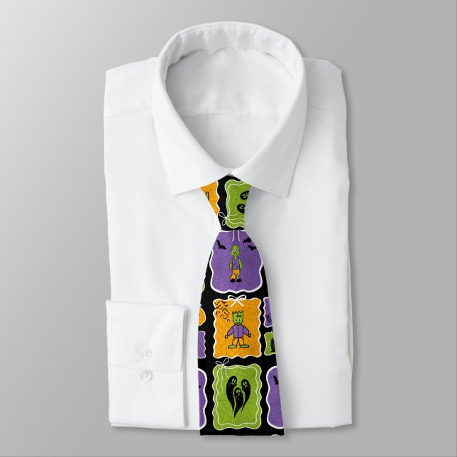 Cute Halloween Characters Zombies Neck Tie (Tied)
